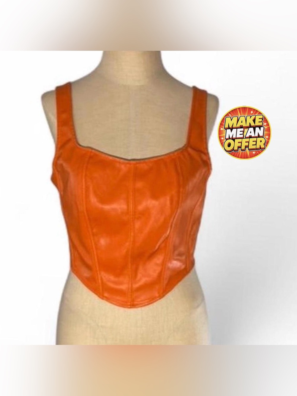Brand New Sincerly Jules Orange Faux Leather Corset Tank - SZ L
